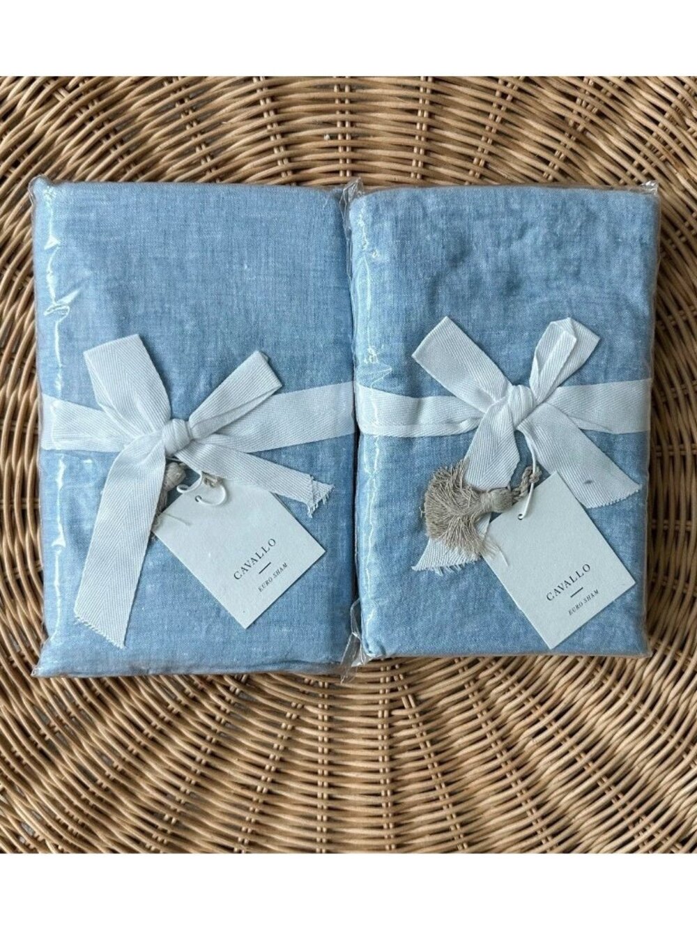 NEW Serena & Lily Cavallo Linen Euro Pillow Shams (Set of 2)-Blue Chambray